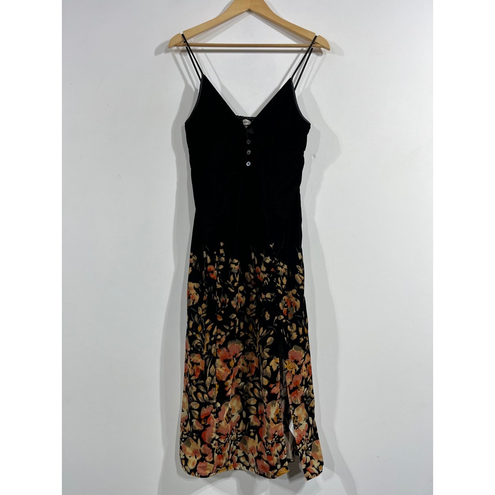 UO Fairy Grunge Whimsigoth Velvet Floral Burnout Midi Dress Slit Medium Event